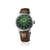 Automatik-Armbanduhr mit grünem Zifferblatt, goldfarbenen Details und braunem Lederband