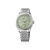 Herrenarmbanduhr SEIKO Presage mit grünem Zifferblatt und silbernem Metallarmband, seitlich