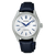 Seiko Presage Automatikuhr mit blauem Lederarmband, rundem Gehäuse und weißem Zifferblatt