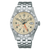 Herren-Armbanduhr mit silbernem Metallarmband, beigem Zifferblatt und GMT-Zeiger
