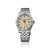 Herren-Armbanduhr mit silbernem Metallarmband, beigem Zifferblatt und Datumsfenster