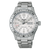 Seiko Armbanduhr mit weißem Zifferblatt und silbernem Metallband, Datumsfenster