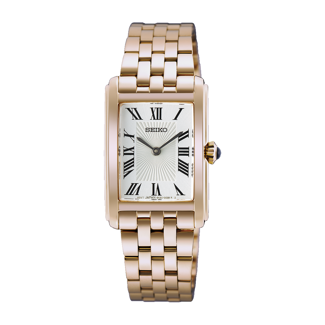 Seiko Damenarmbanduhr roségoldfarben, Metallarmband, rechteckiges Zifferblatt
