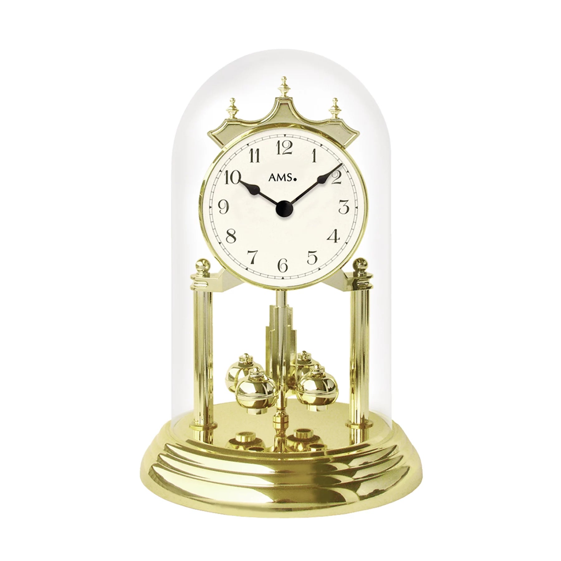 Horloge de salon classique avec boîtier en laiton poli, cadran doré et pendule