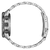 Boîtier de montre avec bracelet en acier inoxydable et couronne visible, vue latérale