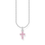 Collier argenté avec pendentif croix rose, chaîne à maillons.