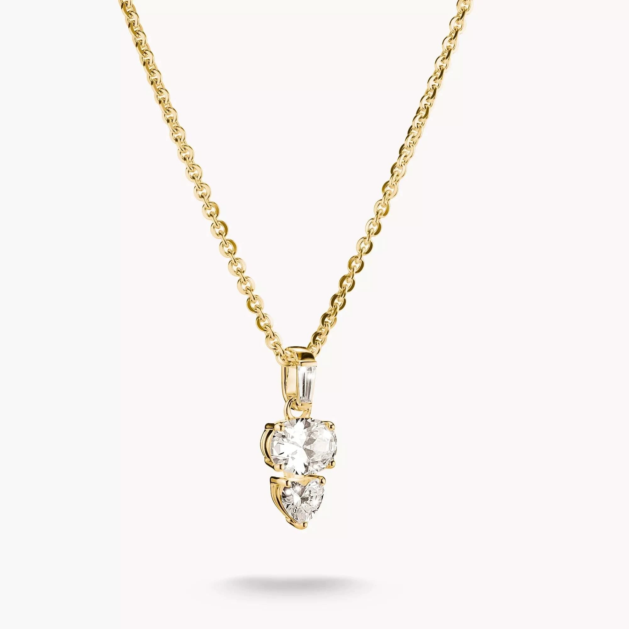 Collier femme doré avec trois pendentifs en zircone blanche, fine chaîne à maillons