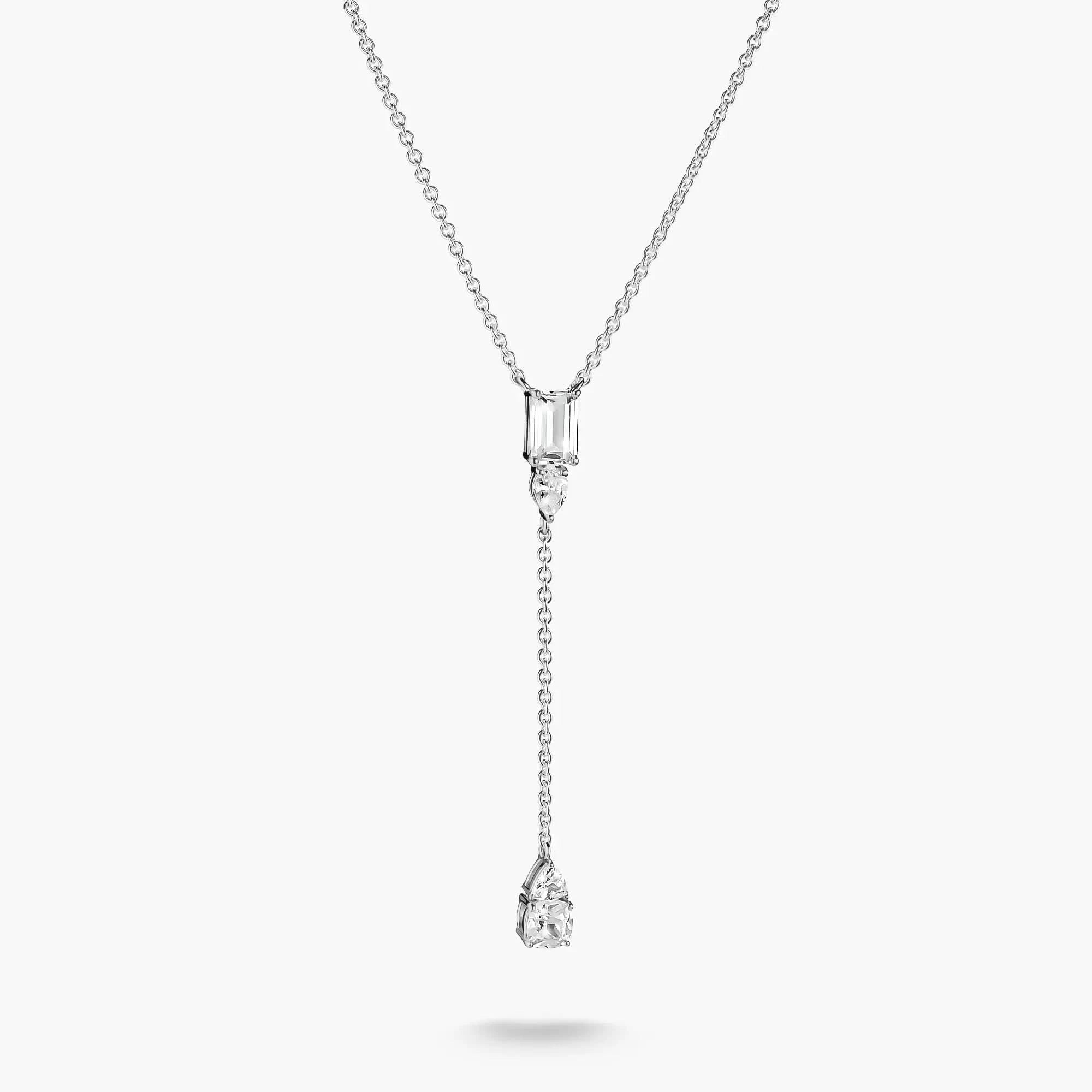 Chaîne en Y en argent avec pendentif en zircone blanche et deux niveaux de chaîne