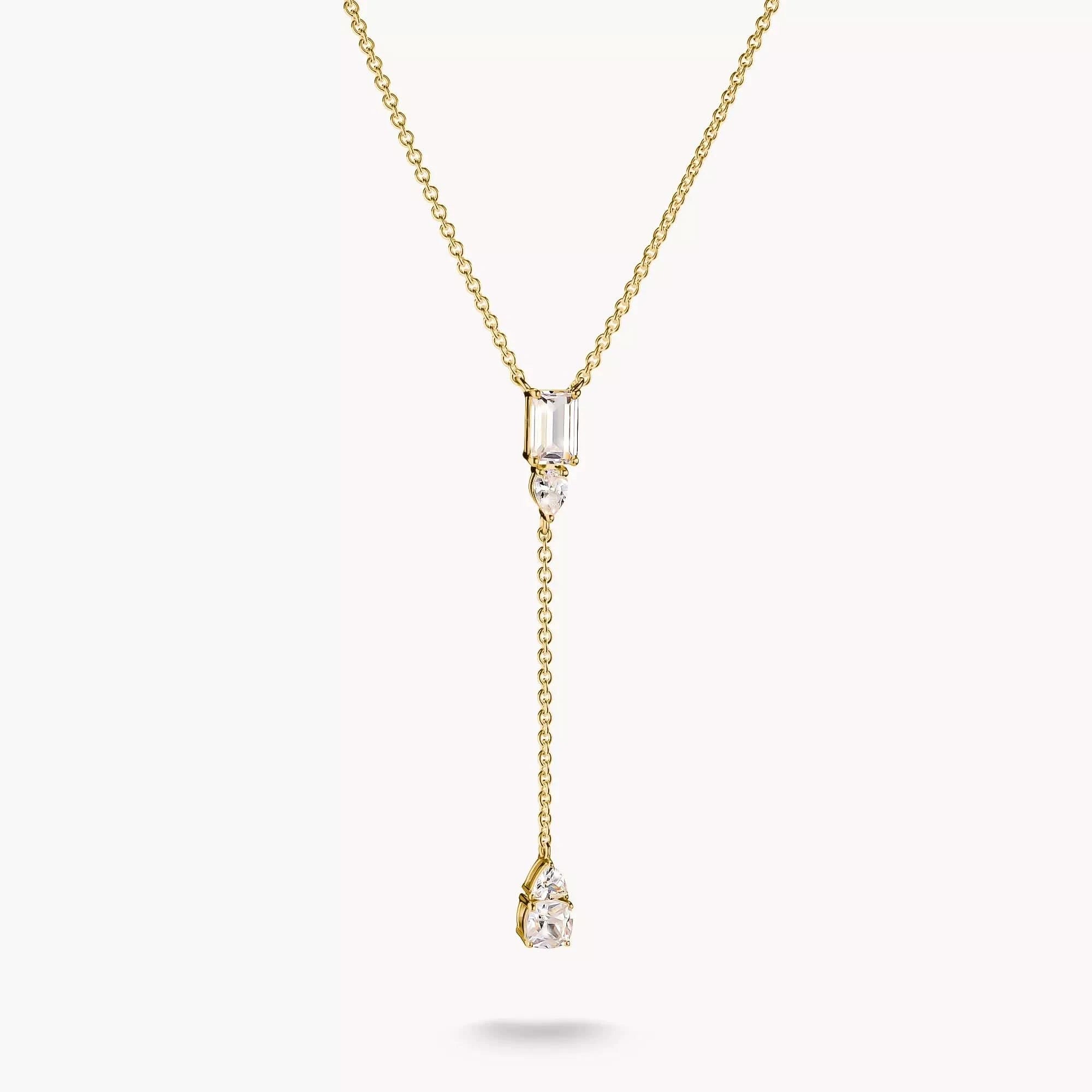 Chaîne en Y avec chaîne à maillons dorés et zircons cubiques blancs