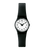 Damenuhr mit schwarzem Polymerarmband und weißem Zifferblatt, schwarzer Zeiger