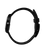 Swatch Damenarmuhr Detail seitlich, schwarzes Gehäuse mit Krone und Silikonarmband