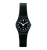 Swatch Damenarmbanduhr mit schwarzem Zifferblatt und Silikonarmband, klare weiße Indexe