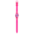 Pink transparente Damenuhr in Seitenansicht, rundes Gehäuse und langes Armband