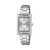 Casio-Damenuhr mit silberfarbenem Edelstahlband und eckigem Gehäuse, analoges Zifferblatt