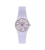 Damenuhr mit lilafarbenem Kunststoffarmband und rundem Ziffernblatt, Quarzwerk