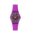 Lila Damenarmbanduhr mit rundem Zifferblatt und texturiertem Armband