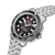 Taucheruhr mit schwarzem Zifferblatt, Edelstahlarmband, rotem Kreuz und Datum