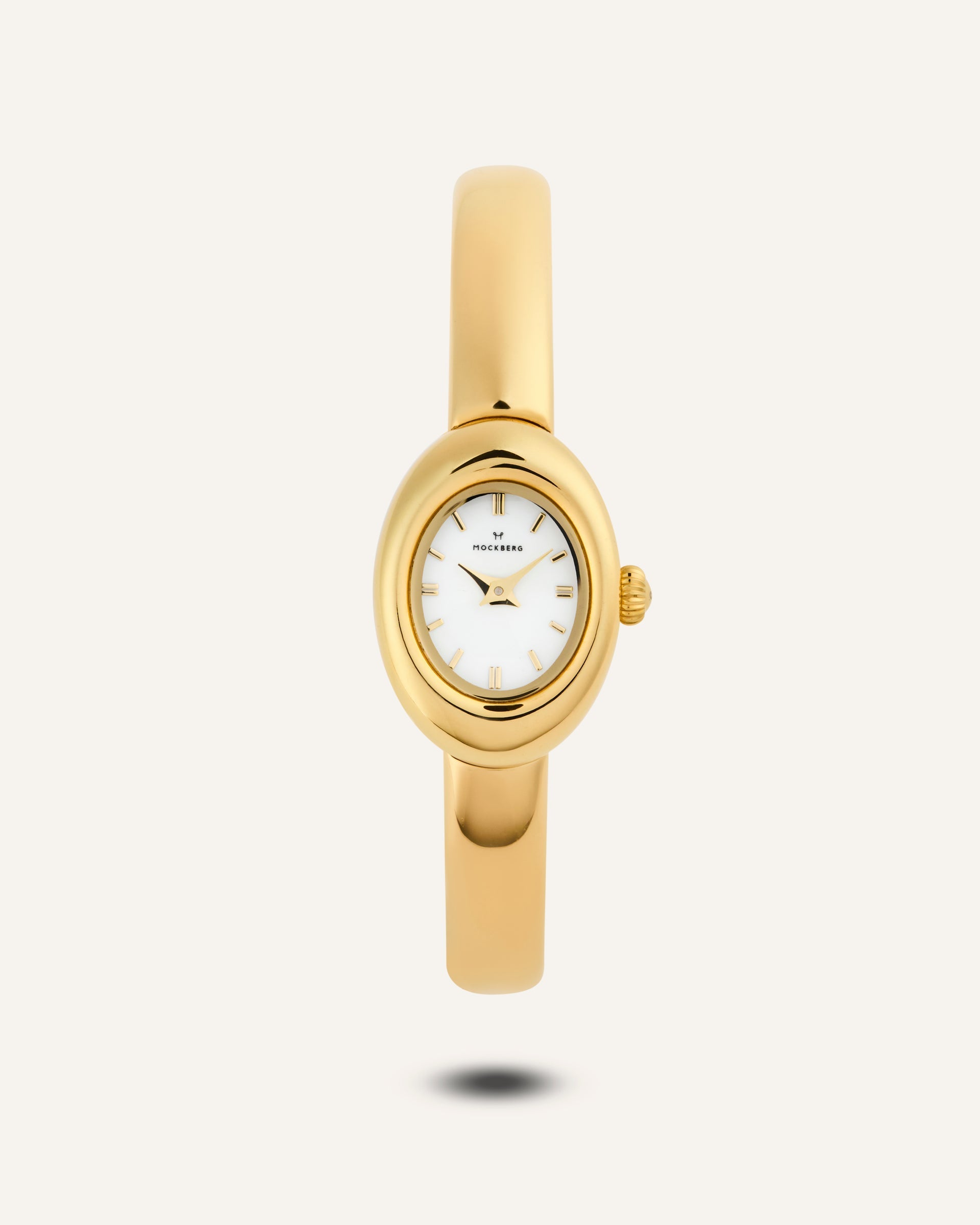 Mockberg Damenarmbanduhr Belle Oval mit goldfarbenem Bangle-Armband, weißem Zifferblatt