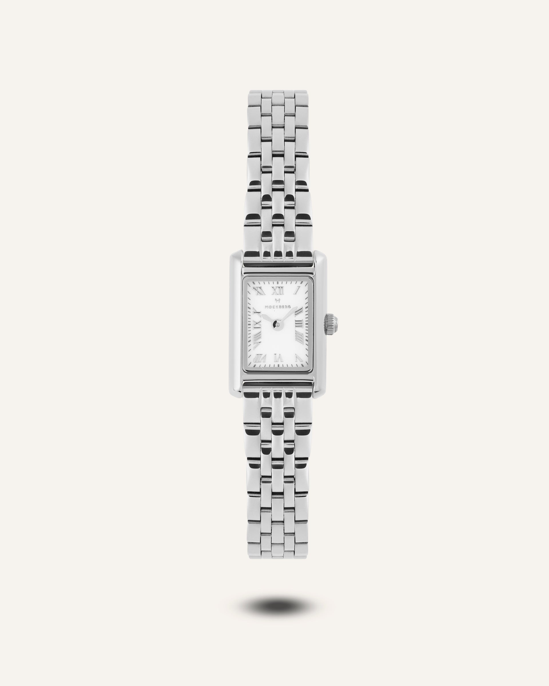 Mockberg Damenarmbanduhr Timeless Petite mit silbernem Edelstahlarmband und rechteckigem Zifferblatt