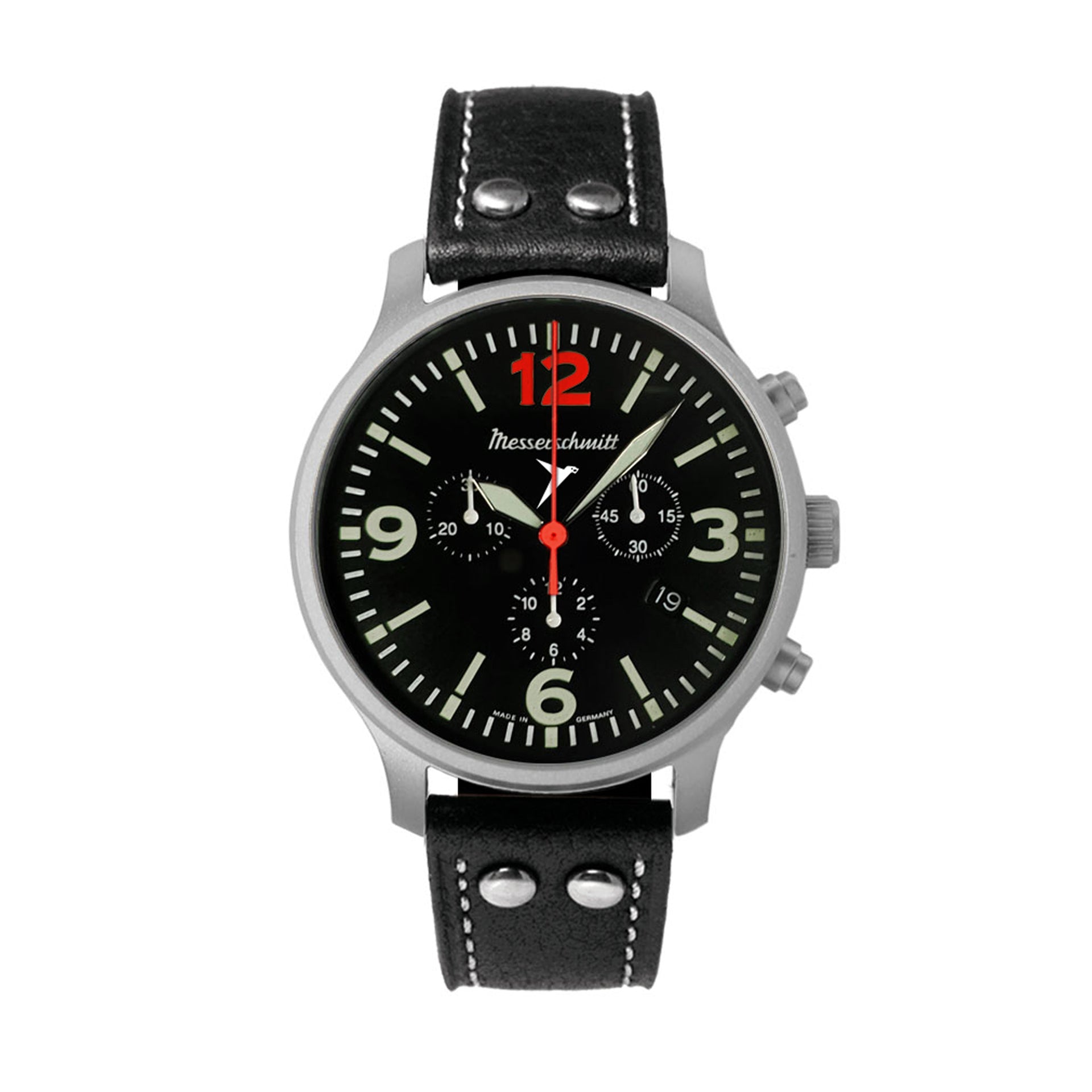 Herren-Armbanduhr mit schwarzem Zifferblatt, rotem Sekundenzeiger und Lederarmband