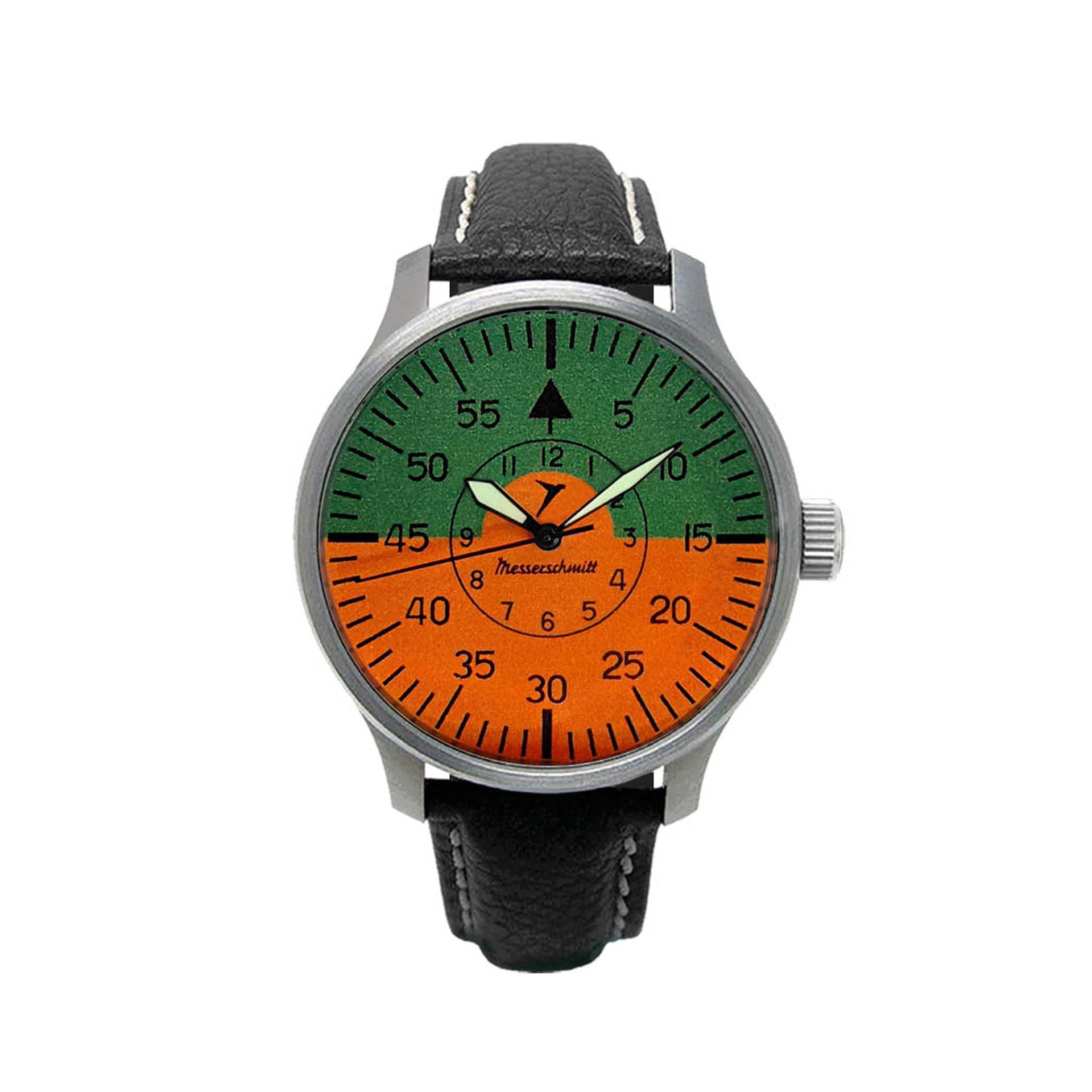 Messerschmitt ME-3H271-LB Herren Fliegeruhr Orange/Grün • Schweizer Quarzwerk • Mineralglas