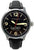 Bracelet de montre pour homme en cuir noir, boîtier rond en acier inoxydable et cadran noir