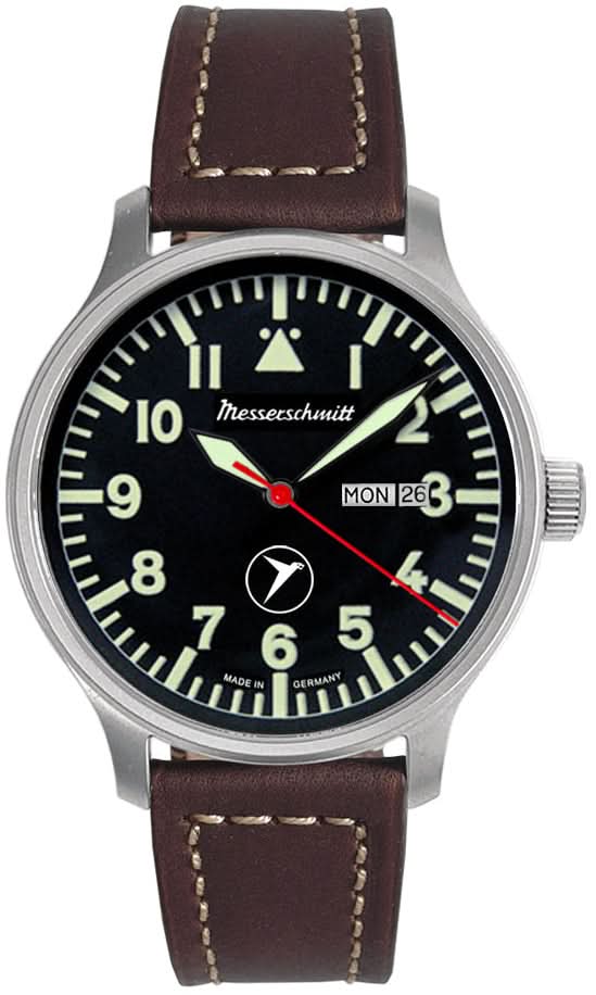 Montre homme avec cadran sombre, aiguille des secondes rouge et bracelet en cuir marron
