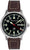 Montre homme avec cadran sombre, aiguille des secondes rouge et bracelet en cuir marron