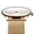 Damenuhr-Gehäuse mit schwarzem Seitenring und goldfarbenem Mesh-Armband, weißes Zifferblatt