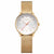 Mondaine Damenuhr mit goldfarbenem Mesh-Armband und weißem Zifferblatt, rote Zeiger