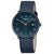 Herrenuhr mit blauem Zifferblatt, roten Zeigern, Lederarmband und Datumsanzeige