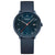 Herrenuhr mit blauem Zifferblatt, roten Akzenten, Lederarmband und Datumsanzeige