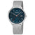 Mondaine Herrenuhr mit silbernem Mesh-Metallband und blauem Zifferblatt, rundes Gehäuse