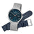 Mondaine Herrenuhr mit blauem Lederband und silbernem Mesh-Armband, rundes Saphirglas