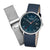 Herrenuhr mit blauem Zifferblatt, silberfarbenem Gehäuse und dunkelblauem Lederarmband