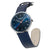 Herrenuhr mit blauem Zifferblatt, silbernem Gehäuse und dunkelblauem Lederarmband