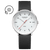 Herrenuhr mit schwarzem Lederarmband, weißem Zifferblatt, roten Solar-Zeigern und Datumsfenster