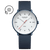 Mondaine Herrenuhr mit blauem Lederarmband, weißem Zifferblatt und Solar-Display