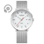 Mondaine Herrenuhr mit silbernem Metallmeshband, weißem Zifferblatt und Solar-Anzeige