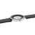 Mondaine Herrenuhr seitlich: schwarzes Lederarmband und kleines Minusziffern-Dial
