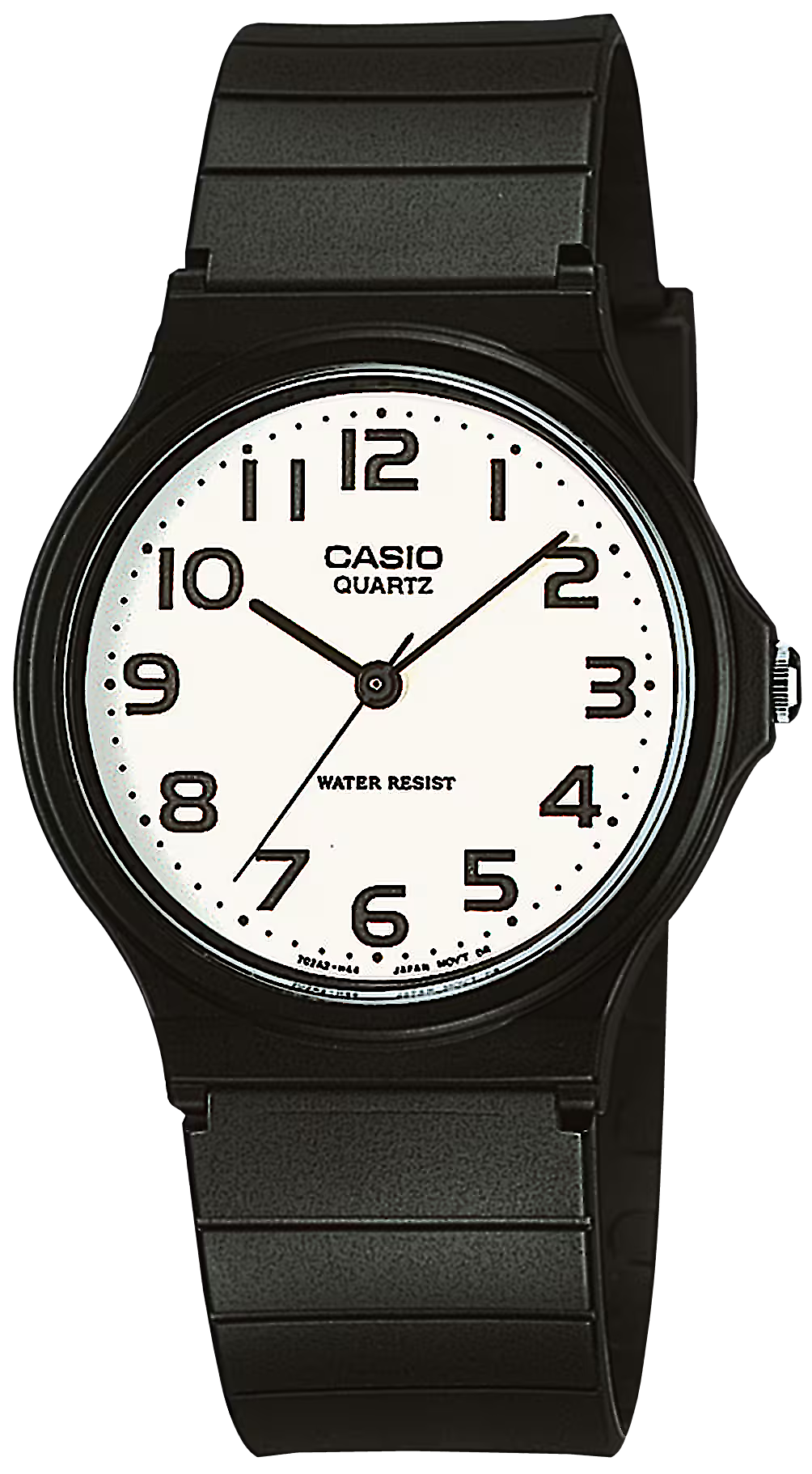 Montre Casio avec cadran blanc, aiguilles noires et bracelet en caoutchouc noir