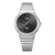 Casio Quarzuhr mit schwarzem Zifferblatt, silbernem Edelstahlarmband und runder Lünette