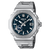 Casio G-SHOCK MR-G Herrenuhr mit silbernem Metallarmband und blau gestreiftem Zifferblatt