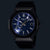 Casio MR-G Herrenuhr mit blauem Zifferblatt und schwarzem Gummiband.