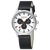 Herrenarmbanduhr frontal: schwarzes Lederarmband, silbernes Edelstahlgehäuse und weißes Zifferblatt.