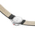 Damenarmbanduhr mit Gehäuse-Rückseite und schwarzem Lederband, beige Unterseite