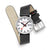 Damenarmbanduhr mit schwarzem Lederarmband, weißem Zifferblatt und Datumsfenster