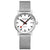Mondaine Damenuhr mit silbernem Metallarmband, weißem Zifferblatt und Automatikanzeige