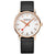 Herrenuhr mit schwarzem Lederband, roségoldenem Gehäuse und weißem Zifferblatt