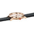 Herrenuhr Seitenansicht mit schwarzem Lederband und roségoldener Lünette